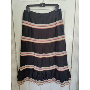 Bamboo Traders Black Multicolor Embroidered Stripe Ruffle Midi/Maxi Skirt 12 W33